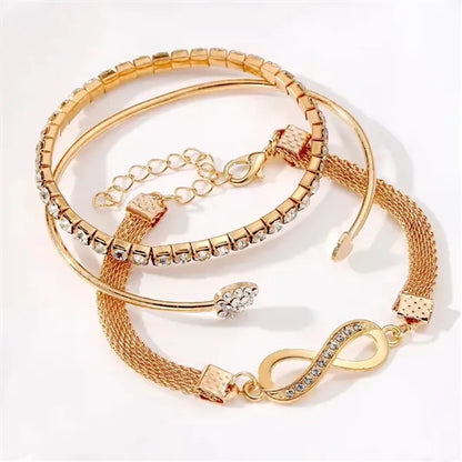 Multi layer Full Diamond Braided Crystal Heart Trio Bracelet