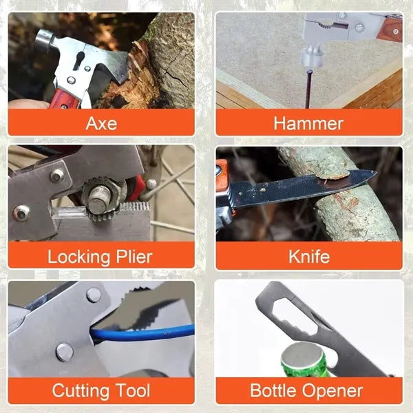 14 in 1 Multifunction Portable Folding Wood Handle Stainles