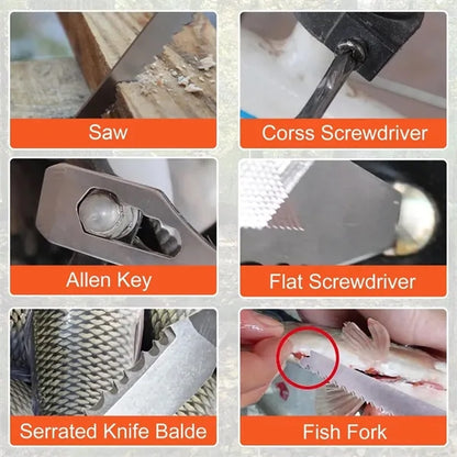 14 in 1 Multifunction Portable Folding Wood Handle Stainles
