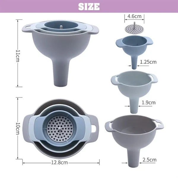 4 in 1 Kitchen Funnels with Detachable Strainer Filter