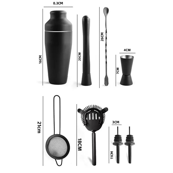 Premium 8-Piece Black Cocktail Shaker Set