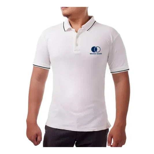 Men's White Cotton Polo Shirt - Embroidered