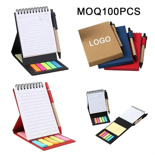 Kraft Spiral Notebook Kit Notepad & Pen Set with Sticky Note