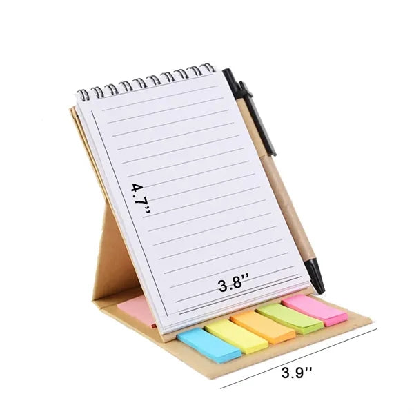 Kraft Spiral Notebook Kit Notepad & Pen Set with Sticky Note