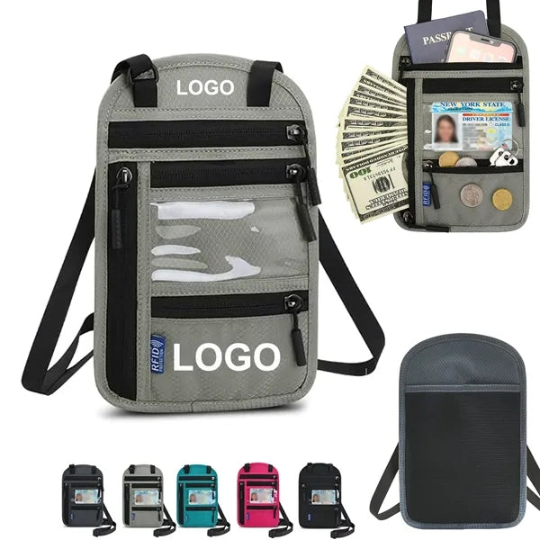 RFID Blocking Passport Holder Neck Wallet With Visual Window