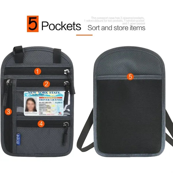 RFID Blocking Passport Holder Neck Wallet With Visual Window