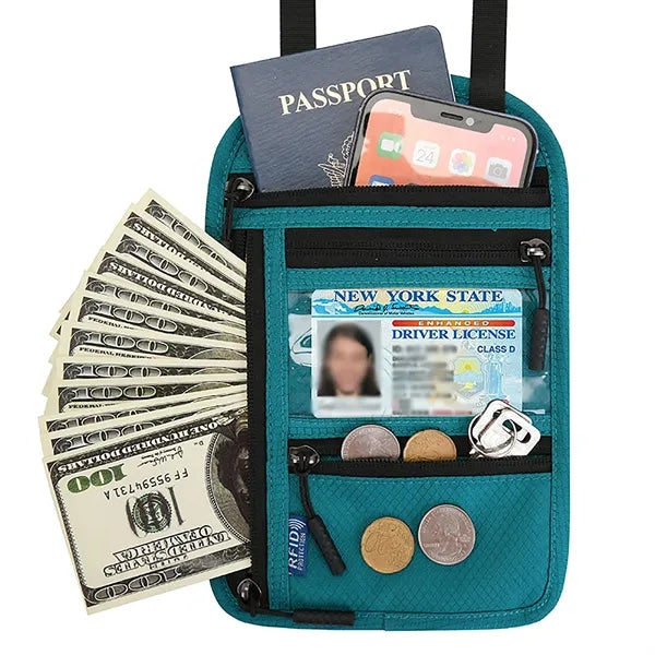 RFID Blocking Passport Holder Neck Wallet With Visual Window