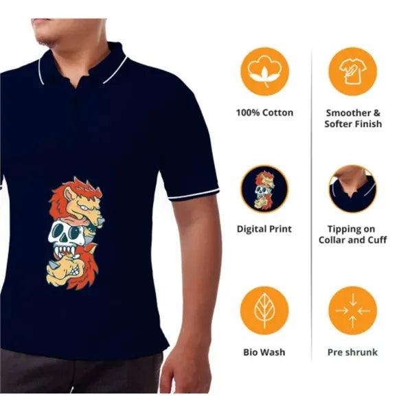 Men's Blue Polo Shirt - Printed (Front and Back)
