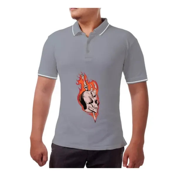 Men's Grey Polo Shirt - Printed (Front and Back)