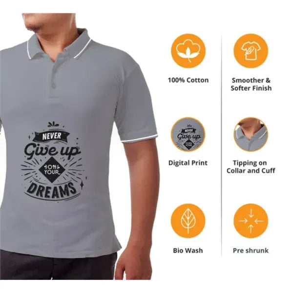 Men's Grey Polo Shirt - Printed (Front and Back)