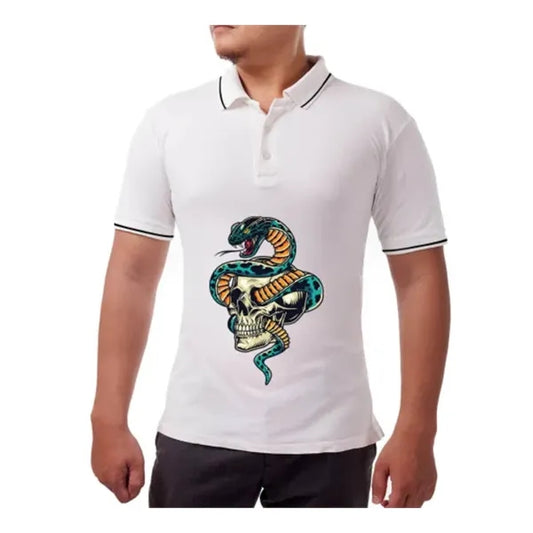 Men's White Polo Shirt - Printed