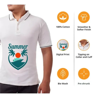 Men's White Polo Shirt - Printed