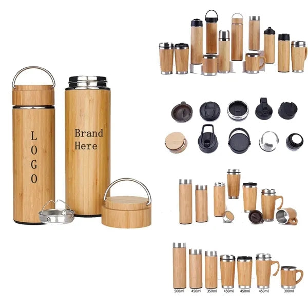 Bamboo Insulated Stainless Steel Travel Thermos  Tumbler