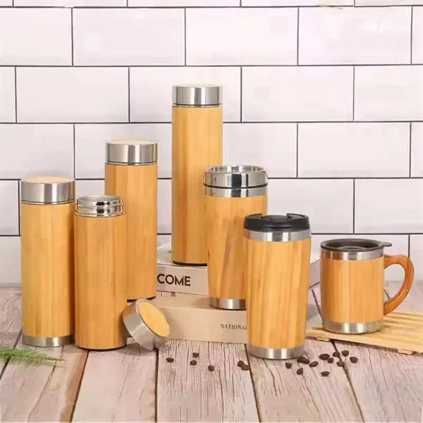 Bamboo Insulated Stainless Steel Travel Thermos  Tumbler