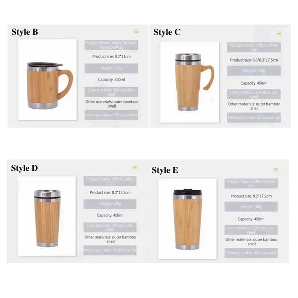 Bamboo Insulated Stainless Steel Travel Thermos  Tumbler