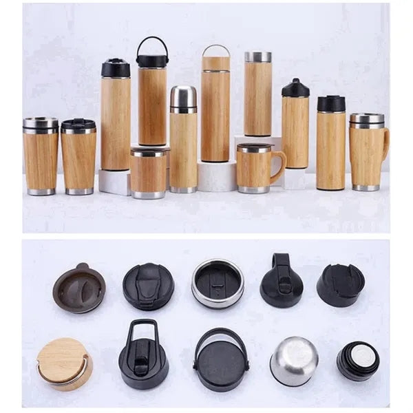 Bamboo Insulated Stainless Steel Travel Thermos  Tumbler