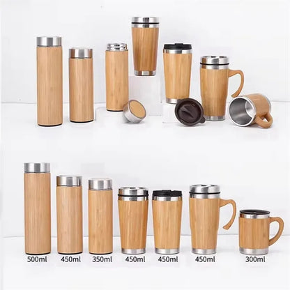 Bamboo Insulated Stainless Steel Travel Thermos  Tumbler