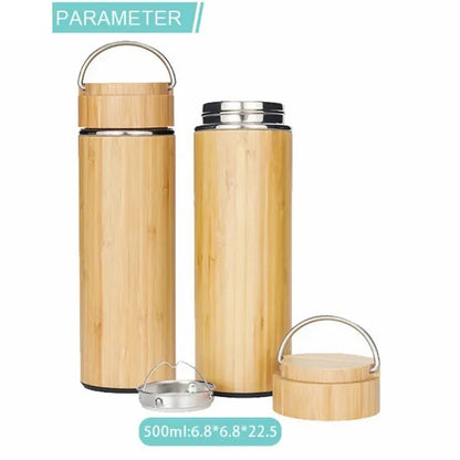 Bamboo Insulated Stainless Steel Travel Thermos  Tumbler