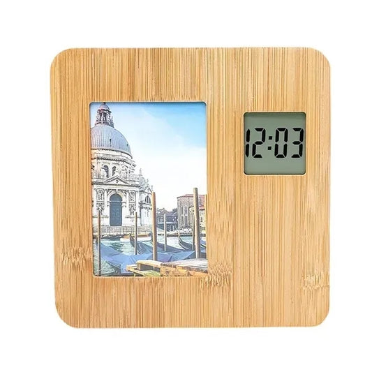 Bamboo Digital Alarm Clock With Photo Deor