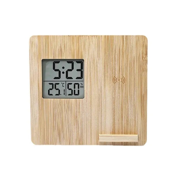Bamboo Digital Clock with Wireless Charger