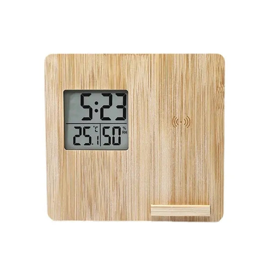 Bamboo Digital Clock with Wireless Charger