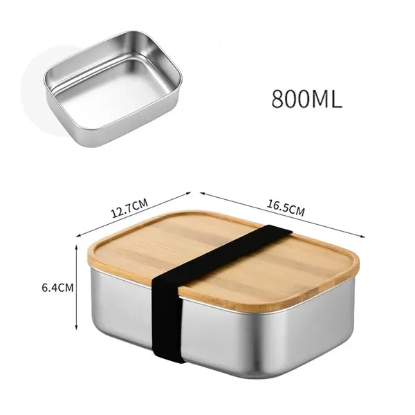 800ml Stainless Steel Bento Box With Bamboo Lid