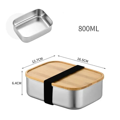 800ml Stainless Steel Bento Box With Bamboo Lid