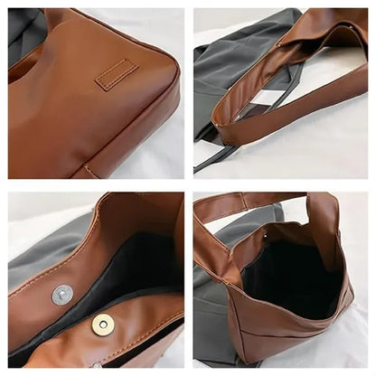 Solid Color Leather Shoulder Bag