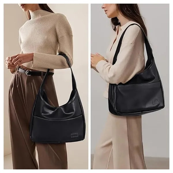 Solid Color Leather Shoulder Bag