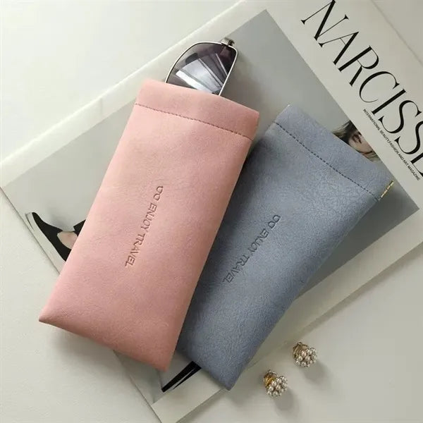 PU Leather spring self closure Soft Eyeglasses Pouch