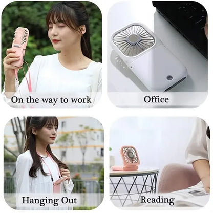 Portable Neck Fan 3000mAh Power Bank Phone Holder