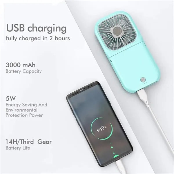 Portable Neck Fan 3000mAh Power Bank Phone Holder