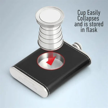 Stainless Steel Hip Flask With Collapsible Shot Glass
