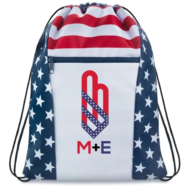 Custom American Flag Drawstring Tote Bags