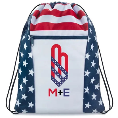 Custom American Flag Drawstring Tote Bags