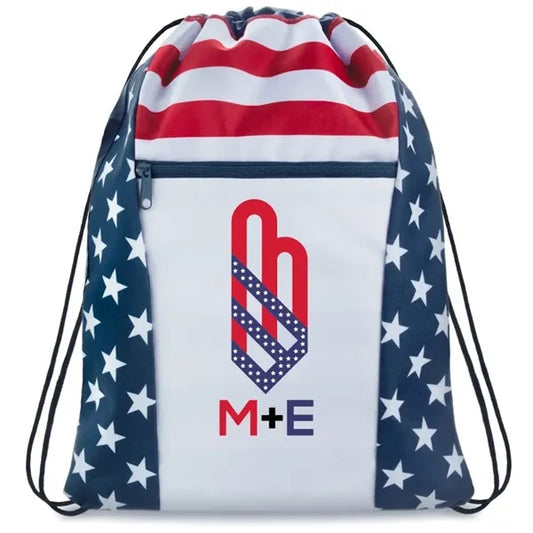 Custom American Flag Drawstring Tote Bags