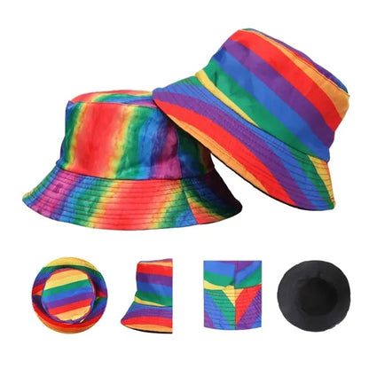 22-23 Inch Vibrant Rainbow Polyester Bucket Hat for LGBT