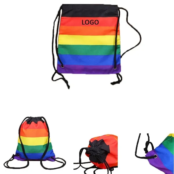 Polyester Rainbow Drawstring Backpack 12 " L x 15" H