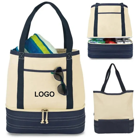 Canvas Tote Bag with Insulated Cooler Compartment