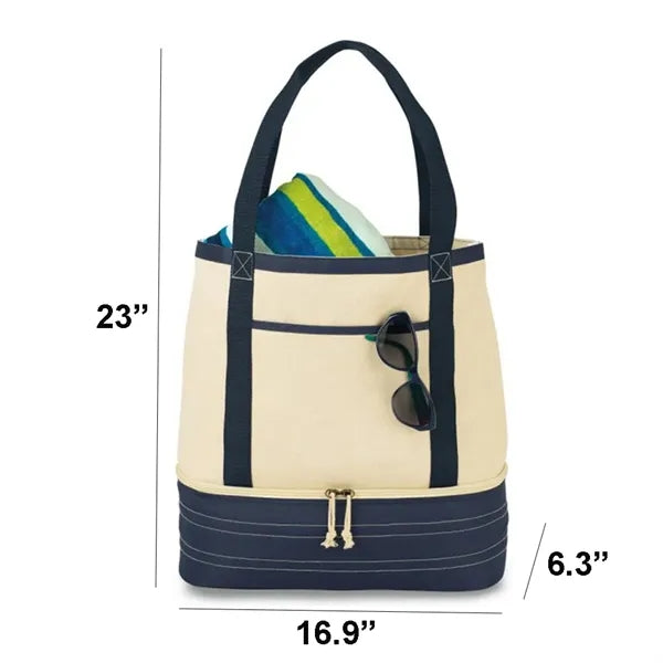 Canvas Tote Bag with Insulated Cooler Compartment