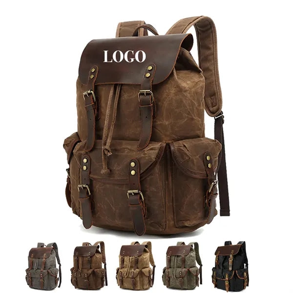 Retro Waxed Canvas And Crazy Horse Leather Travel Backpack