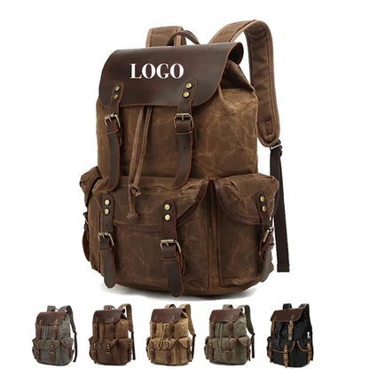 Retro Waxed Canvas And Crazy Horse Leather Travel Backpack