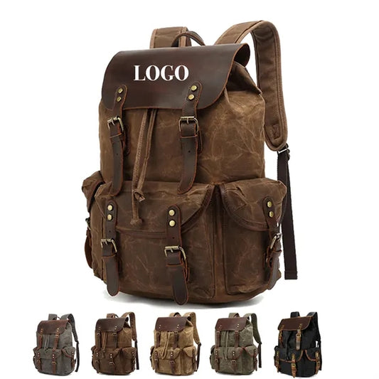 Retro Waxed Canvas And Crazy Horse Leather Travel Backpack