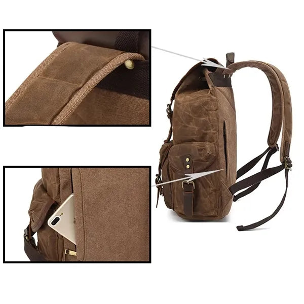 Retro Waxed Canvas And Crazy Horse Leather Travel Backpack