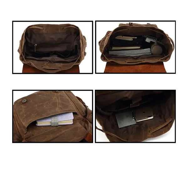Retro Waxed Canvas And Crazy Horse Leather Travel Backpack