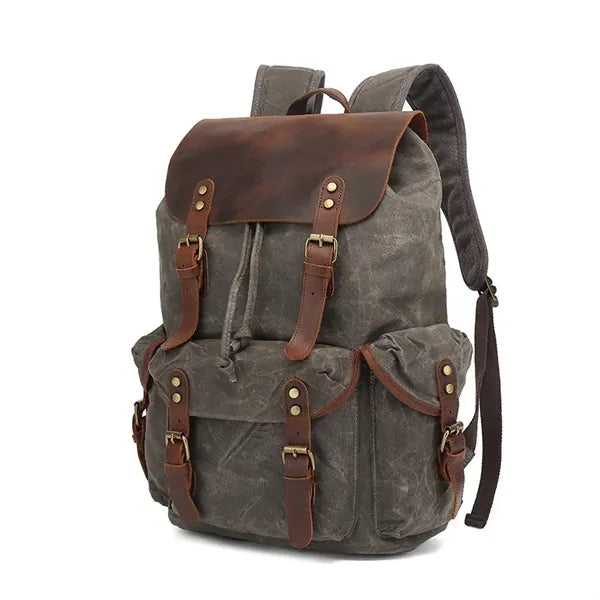 Retro Waxed Canvas And Crazy Horse Leather Travel Backpack