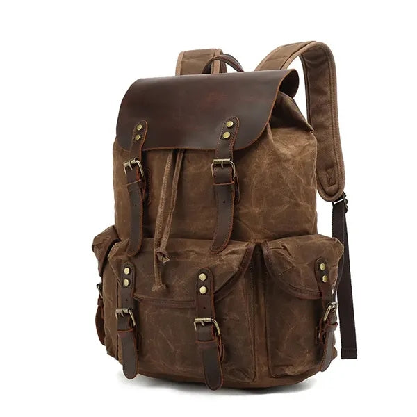 Retro Waxed Canvas And Crazy Horse Leather Travel Backpack