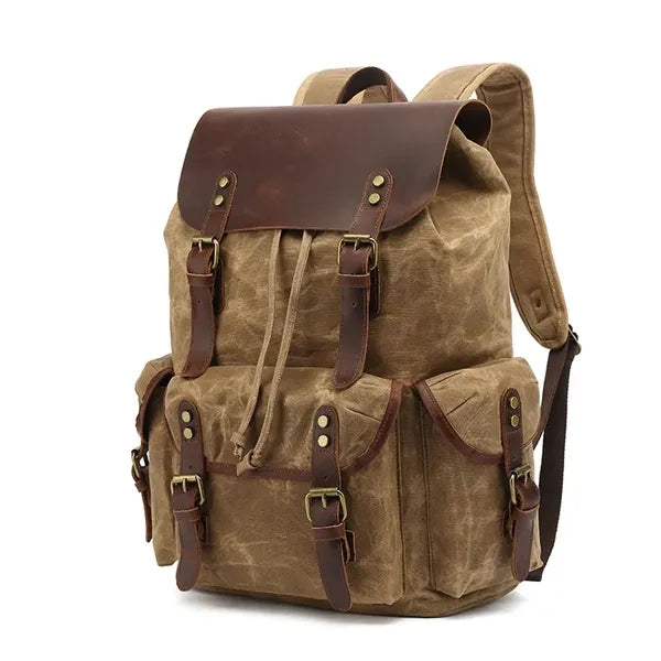 Retro Waxed Canvas And Crazy Horse Leather Travel Backpack