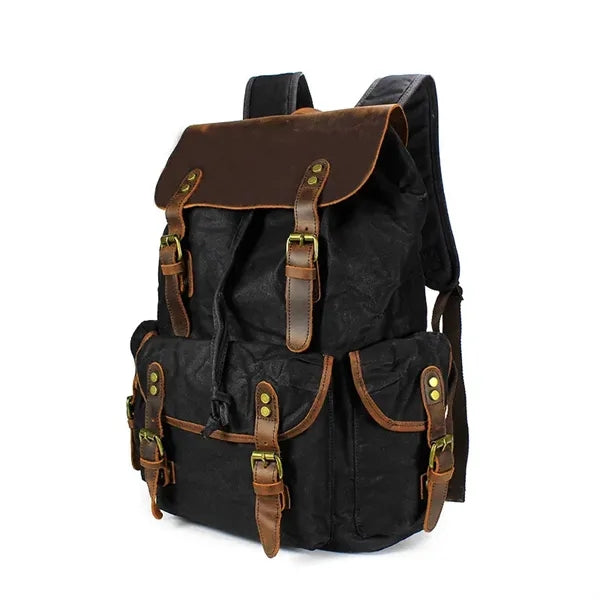 Retro Waxed Canvas And Crazy Horse Leather Travel Backpack