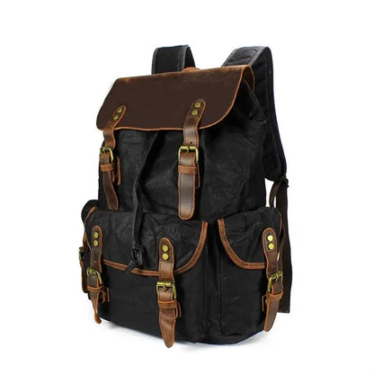 Retro Waxed Canvas And Crazy Horse Leather Travel Backpack